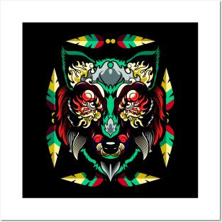 Batiamo - Funky Native Wolf Head Posters and Art